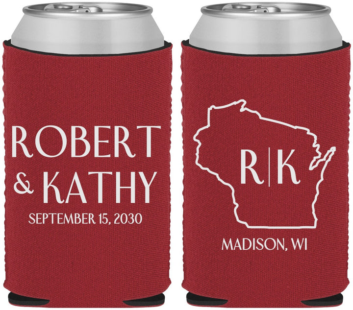 Custom Wedding Neoprene Can Coolers - Wisconsin | 148