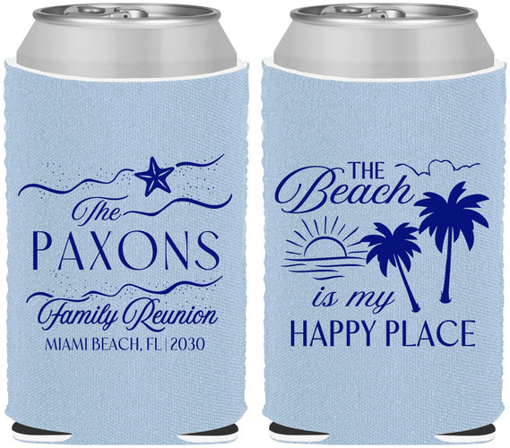 Custom Family Reunion Neoprene Can Coolers - Beach Is My Happy Place | 160016