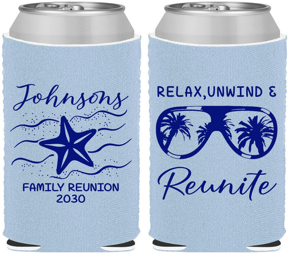 Custom Family Reunion Neoprene Can Coolers - Relax Unwind Reunite | 160019