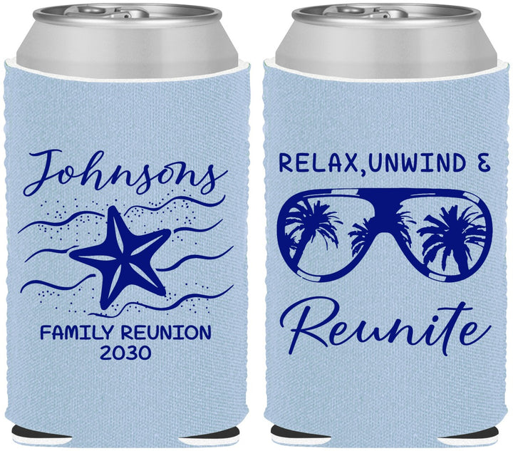 Custom Family Reunion Neoprene Can Coolers - Relax Unwind Reunite | 160019