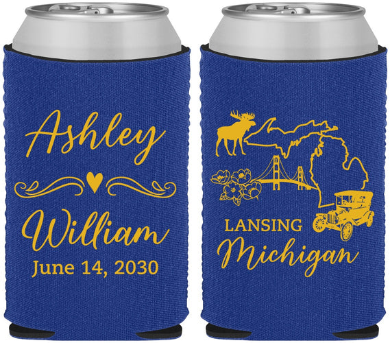 Custom Wedding Neoprene Can Coolers - Michigan | 171
