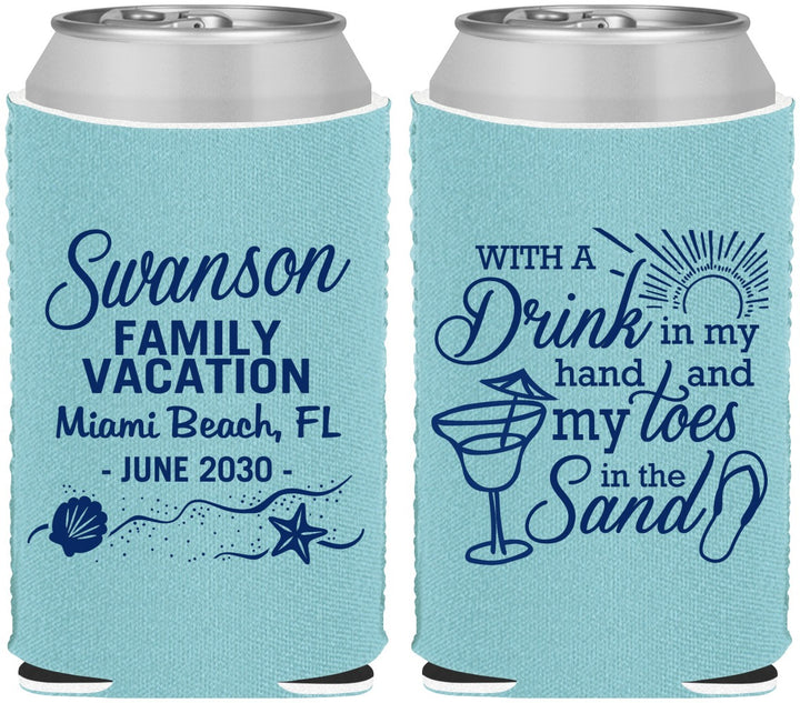 Custom Family Vacation Neoprene Can Coolers - Beach Toes In The Sand | 180000