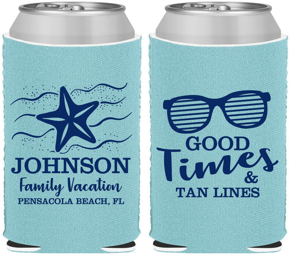 Custom Family Vacation Neoprene Can Coolers - Good Times Tan Lines | 180003