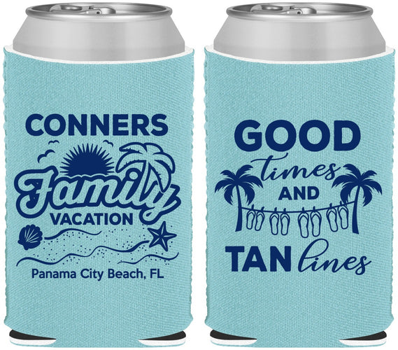 Custom Family Vacation Neoprene Can Coolers - Good Times Tan Lines | 180005