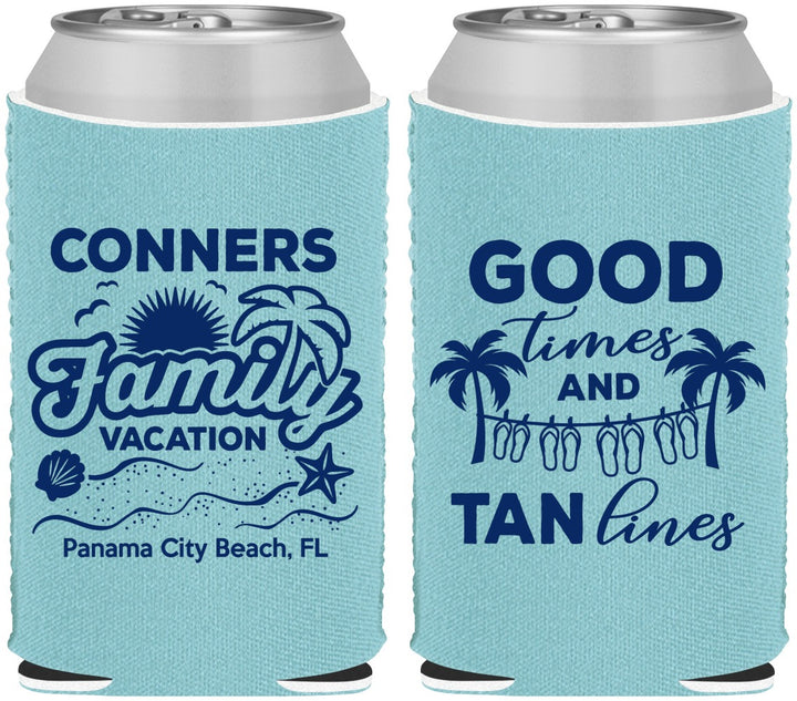 Custom Family Vacation Neoprene Can Coolers - Good Times Tan Lines | 180005
