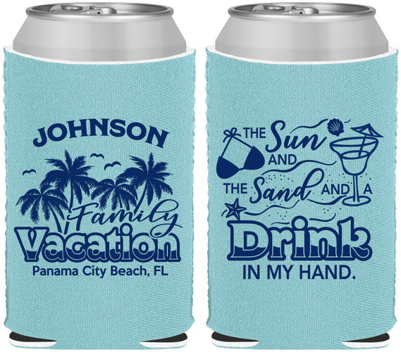 Custom Family Vacation Neoprene Can Coolers - Sun And Sand Beach | 180007