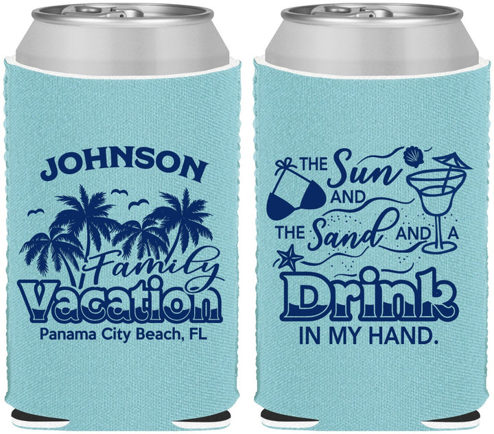 Custom Family Vacation Neoprene Can Coolers - Sun And Sand Beach | 180007