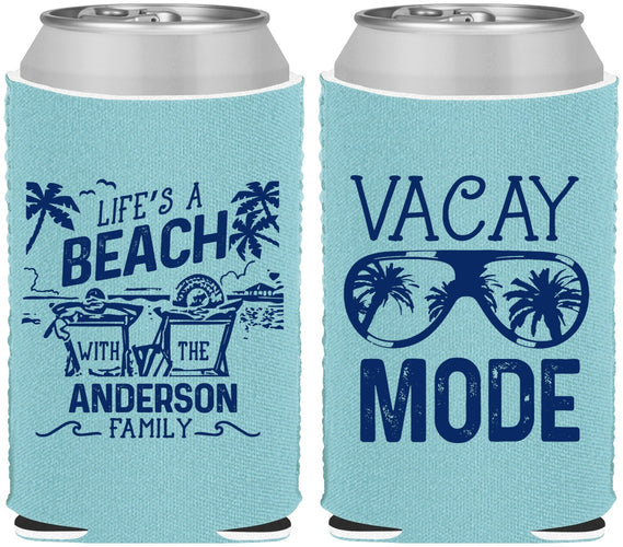 Custom Family Vacation Neoprene Can Coolers - Lifes A Beach | 180008