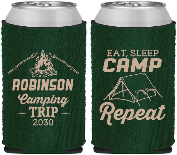 Custom Family Vacation Neoprene Can Coolers - Eat Sleep Camp Repeat | 180014