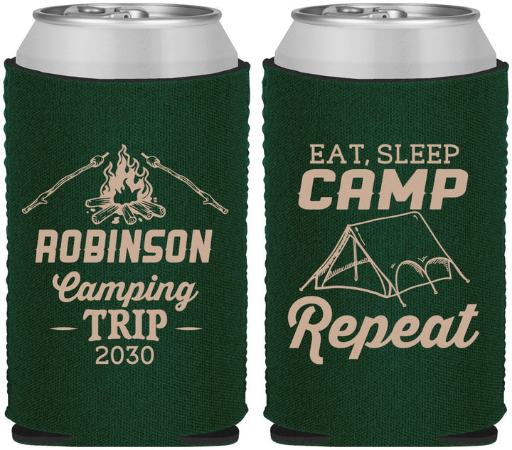 Custom Family Vacation Neoprene Can Coolers - Eat Sleep Camp Repeat | 180014