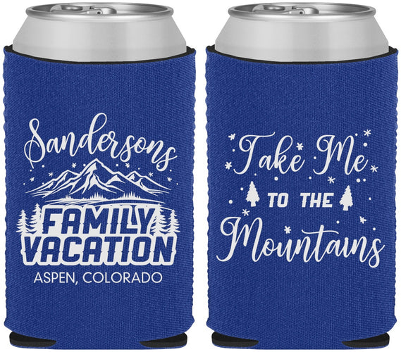 Custom Family Vacation Neoprene Can Coolers - Ski Trip Peaks | 180023