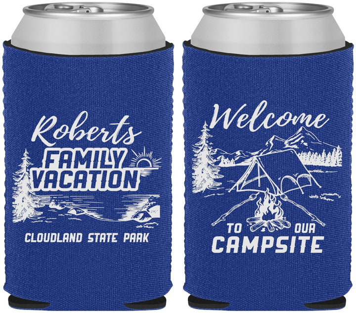 Custom Family Vacation Neoprene Can Coolers - Camping Trip | 180026