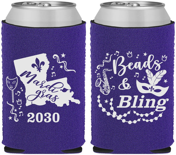 Custom Mardi Gras Neoprene Can Coolers - Beads And Bling | 190002