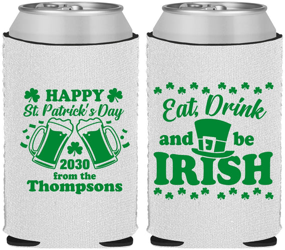 Custom St Patricks Day Neoprene Can Coolers - Eat Drink Be Irish | 200002