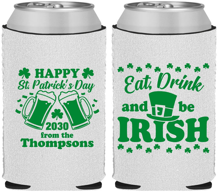 Custom St Patricks Day Neoprene Can Coolers - Eat Drink Be Irish | 200002