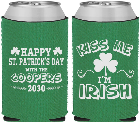 Custom St Patricks Day Neoprene Can Coolers - Kiss Me I Am Irish | 200004