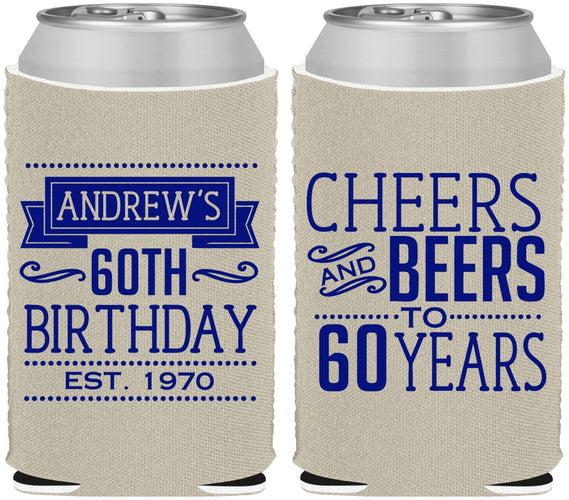 Custom Birthday Neoprene Can Coolers - Cheers Beers To 60 Years | 20001