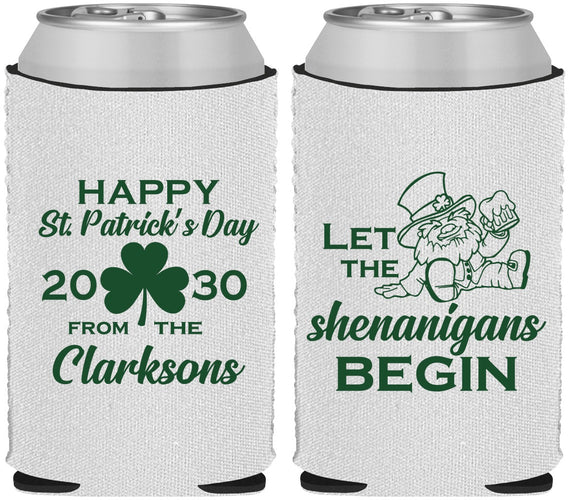 Custom St Patricks Day Neoprene Can Coolers - Shenanigans Leprechaun | 200011