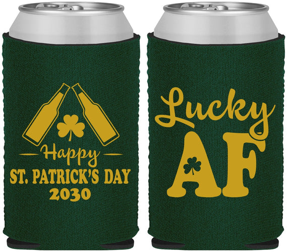 Custom St Patricks Day Neoprene Can Coolers - Lucky Af | 200017