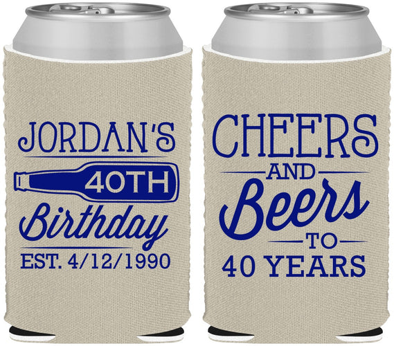 Custom Birthday Neoprene Can Coolers - Cheers Beers To 40 Years | 20002