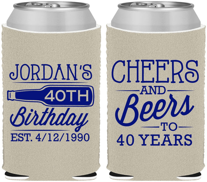 Custom Birthday Neoprene Can Coolers - Cheers Beers To 40 Years | 20002