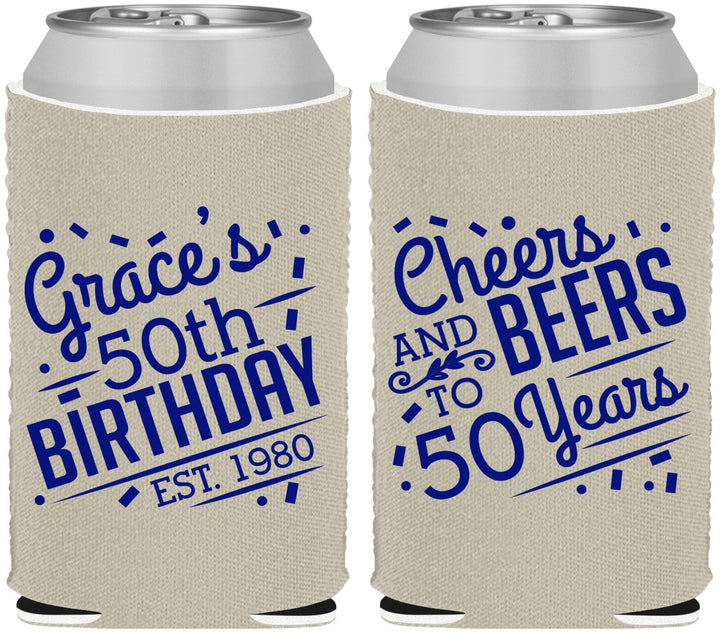Custom Birthday Neoprene Can Coolers - Cheers Beers To 50 Years | 20003