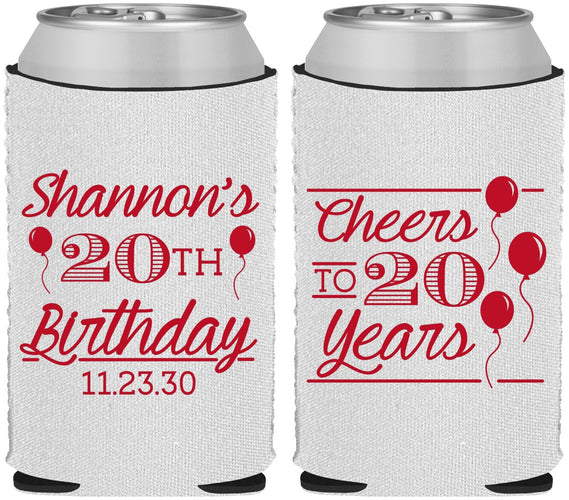 Custom Birthday Neoprene Can Coolers - Cheers To 20 Years | 20004