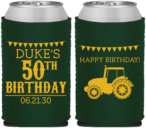 Custom Birthday Neoprene Can Coolers - 50th Tractor | 20005