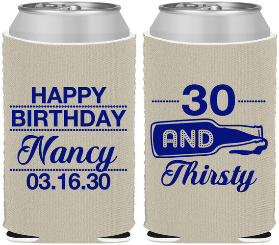 Custom Birthday Neoprene Can Coolers - 30 And Thirsty | 20014