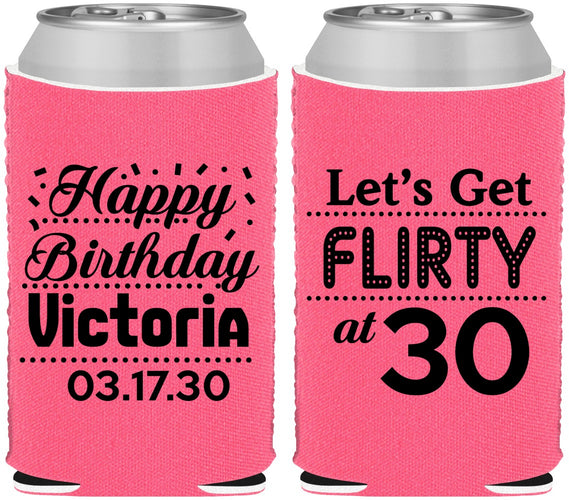 Custom Birthday Neoprene Can Coolers - Flirty At 30 | 20015