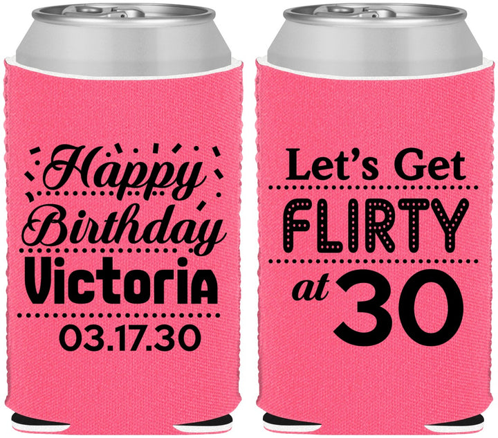 Custom Birthday Neoprene Can Coolers - Flirty At 30 | 20015