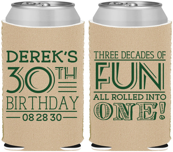 Custom Birthday Neoprene Can Coolers - 30th Three Decades Of Fun | 20020