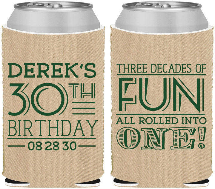 Custom Birthday Neoprene Can Coolers - 30th Three Decades Of Fun | 20020