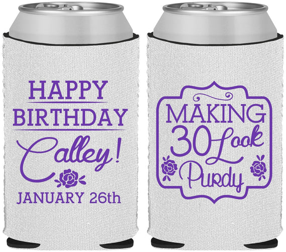 Custom Birthday Neoprene Can Coolers - 30 Look Purdy | 20022