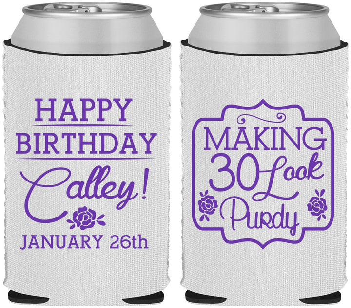 Custom Birthday Neoprene Can Coolers - 30 Look Purdy | 20022