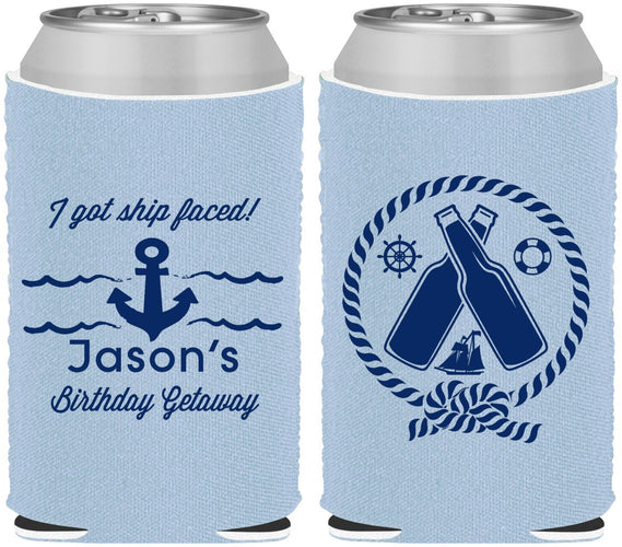 Custom Birthday Neoprene Can Coolers - Ship Faced Nautical | 20024