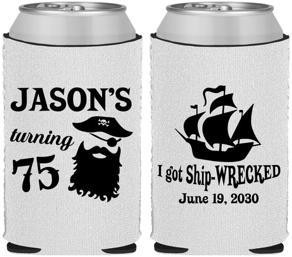Custom Birthday Neoprene Can Coolers - 75th Shipwrecked | 20029