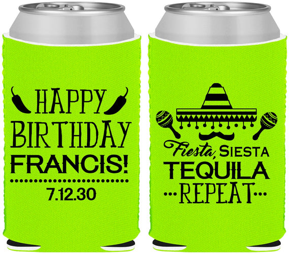 Custom Birthday Neoprene Can Coolers - Fiesta Siesta Tequila | 20030