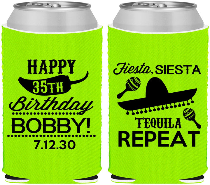 Custom Birthday Neoprene Can Coolers - 35th Fiesta Siesta Tequila | 20031