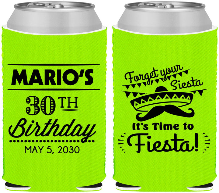 Custom Birthday Neoprene Can Coolers - 30th Fiesta | 20034