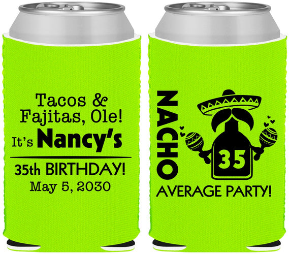 Custom Birthday Neoprene Can Coolers - 35th Nacho Average Party | 20036