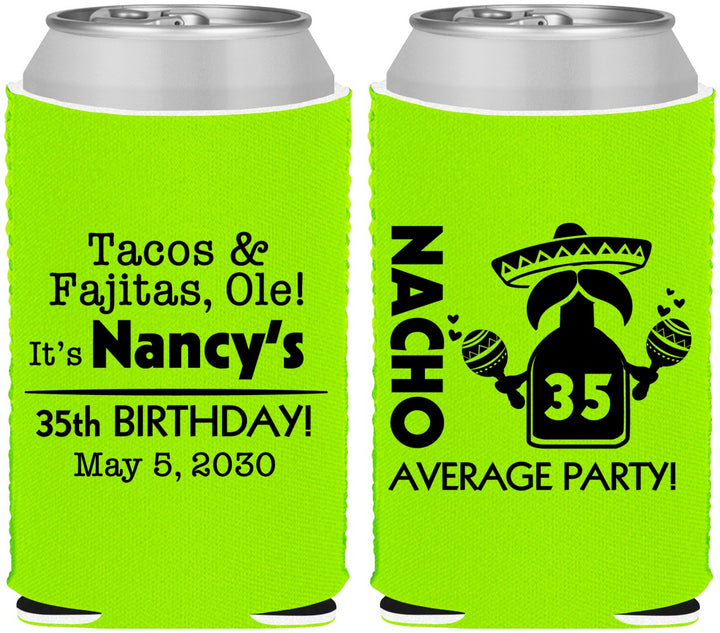 Custom Birthday Neoprene Can Coolers - 35th Nacho Average Party | 20036