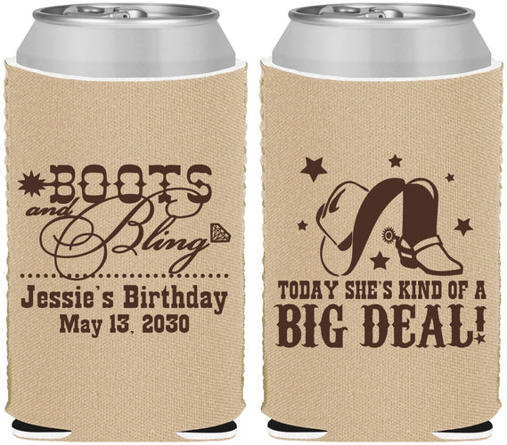 Custom Birthday Neoprene Can Coolers - Boots And Bling | 20038