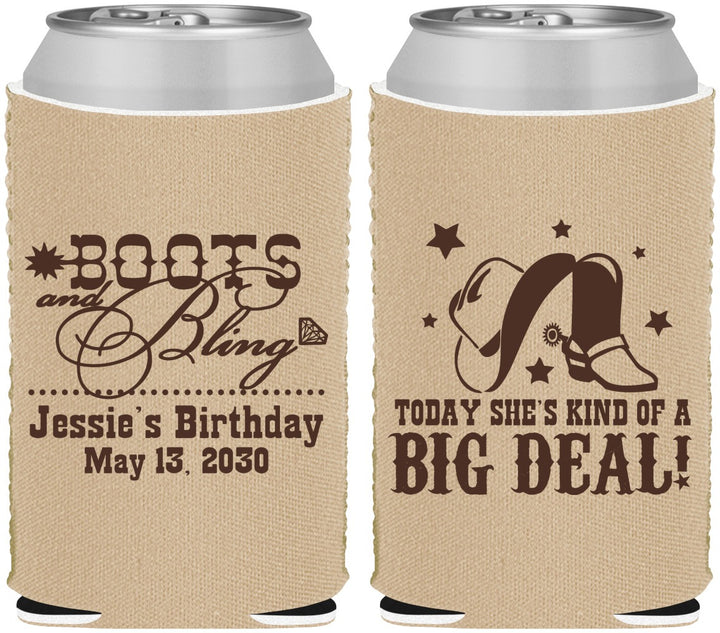 Custom Birthday Neoprene Can Coolers - Boots And Bling | 20038