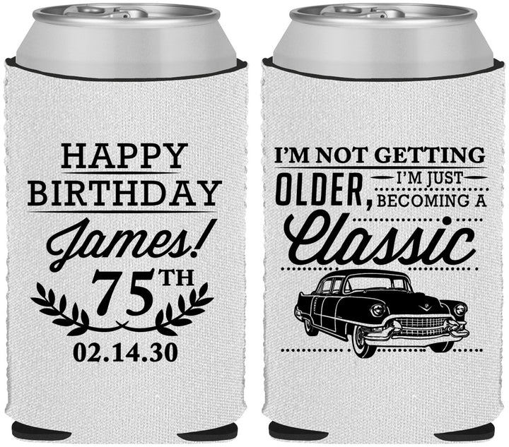 Custom Birthday Neoprene Can Coolers - 75th Classic Car | 20055