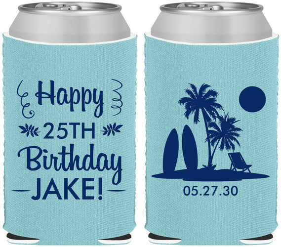 Custom Birthday Neoprene Can Coolers - 25th Beach | 20079