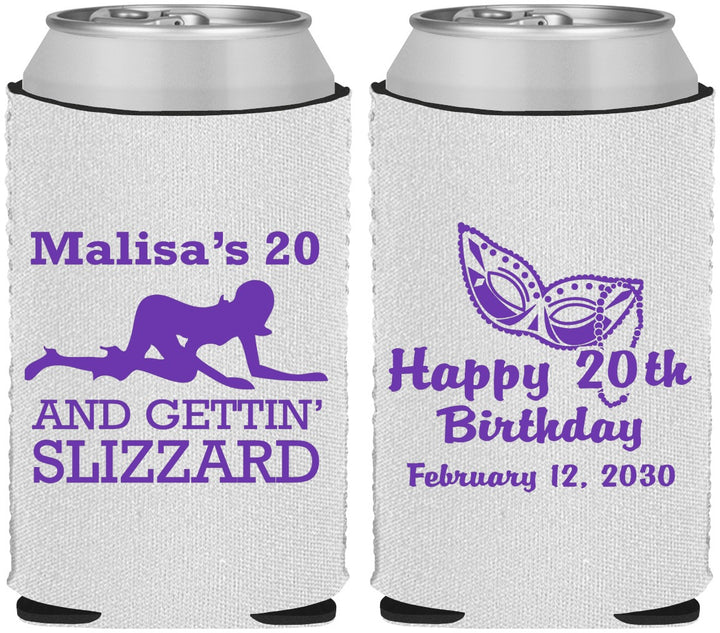 Custom Birthday Neoprene Can Coolers - 20th Mardi Gras | 20084