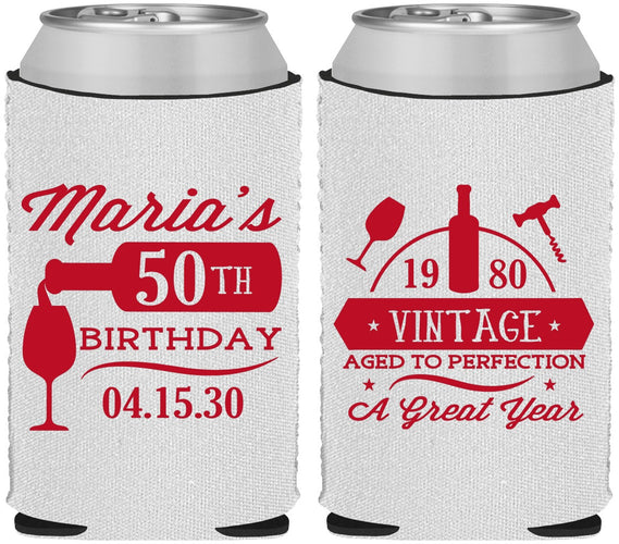 Custom Birthday Neoprene Can Coolers - 50th Wine | 20098