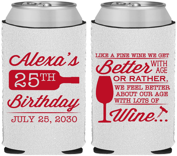 Custom Birthday Neoprene Can Coolers - 25th Wine | 20099