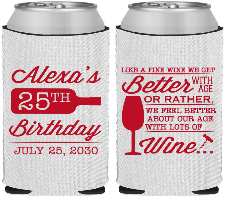 Custom Birthday Neoprene Can Coolers - 25th Wine | 20099